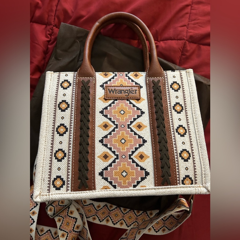Wrangler Mini Tote Brown Crossbody Purse Guitar Strap Western Aztec Handbag